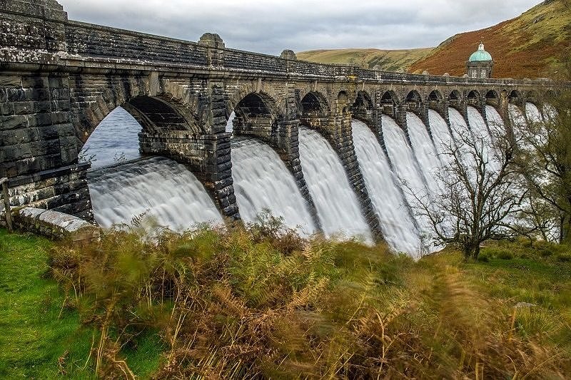 Craig Goch Dam with Water cascading