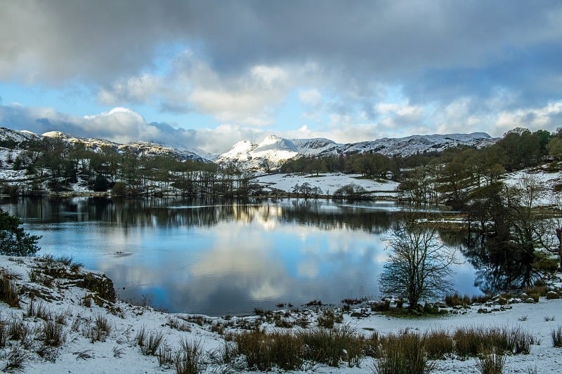 Loughrigg Tarn and Langdale Pikes in Winter